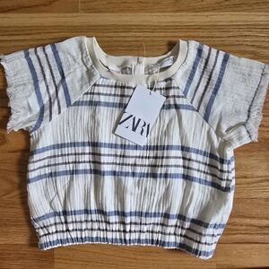 Zara Kids Blue and White Striped Top